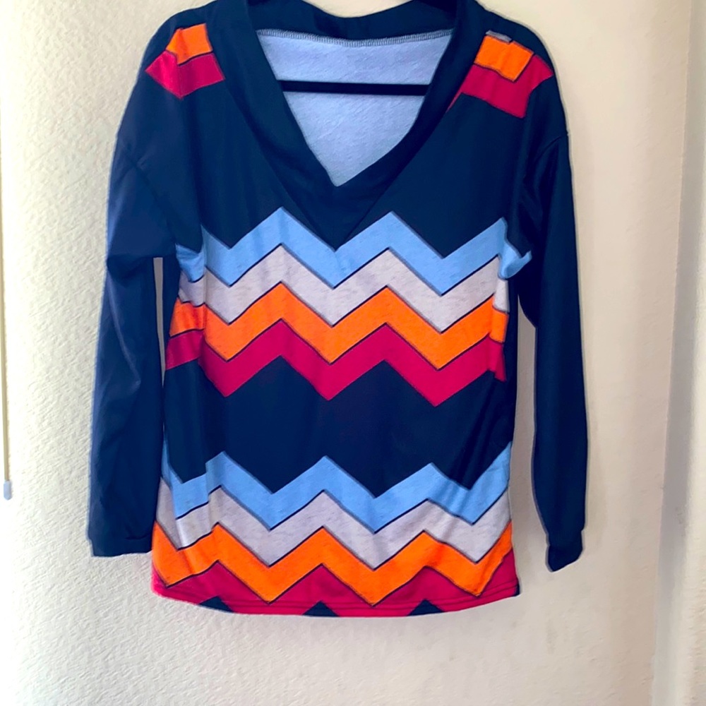Chevron Print Long Sleeve Pullover Top Blouse